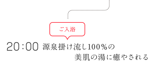 ご入浴 20：00 源泉掛け流し100％の美肌の湯に癒やされる